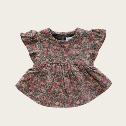 Hanna pinafore - anemone floral in rose